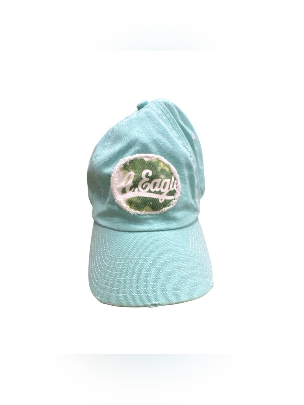 American Eagle Outfitters Light Teal Baseball Cap with Camouflage Patch